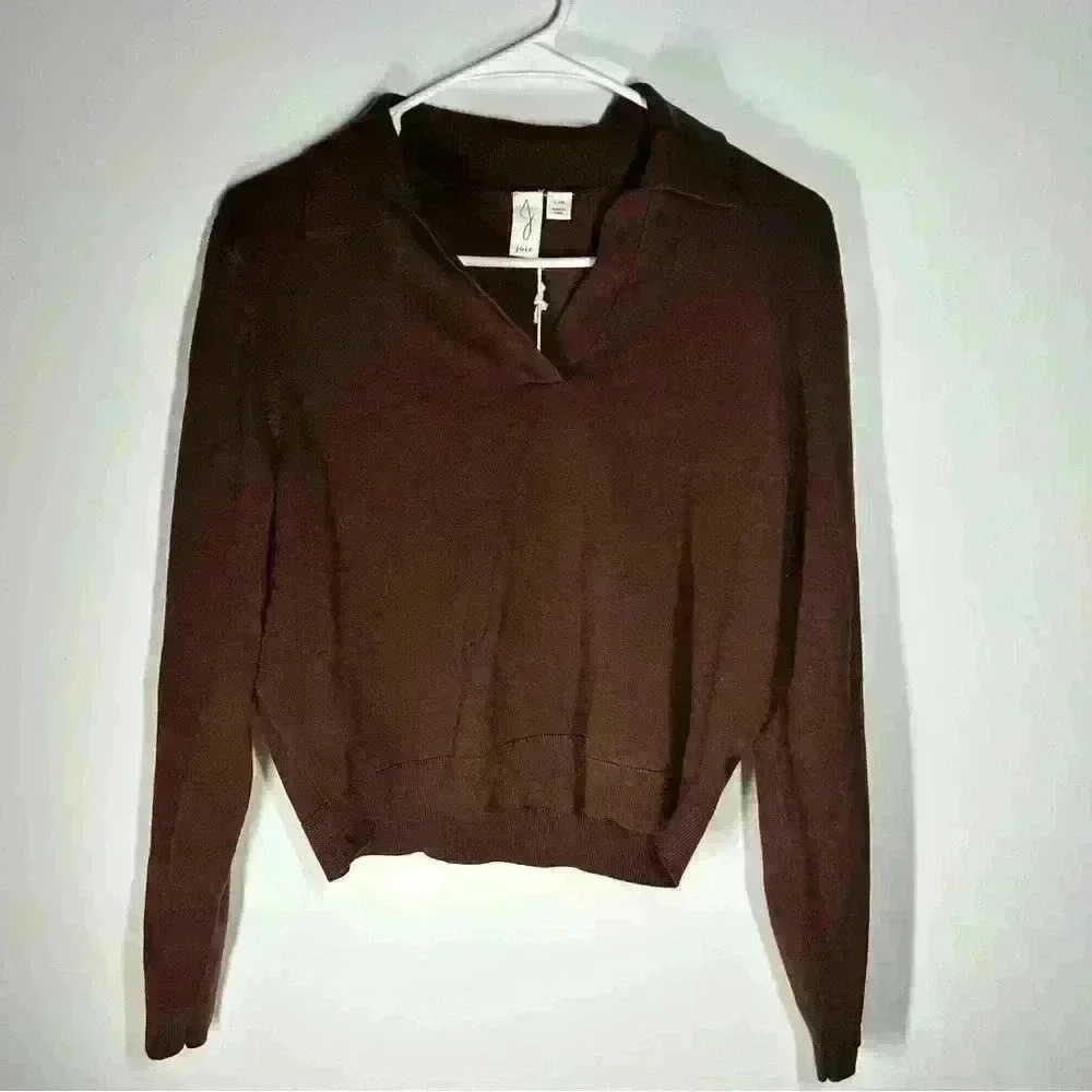 Joie brown long sleeve collared shirt. Cropped.